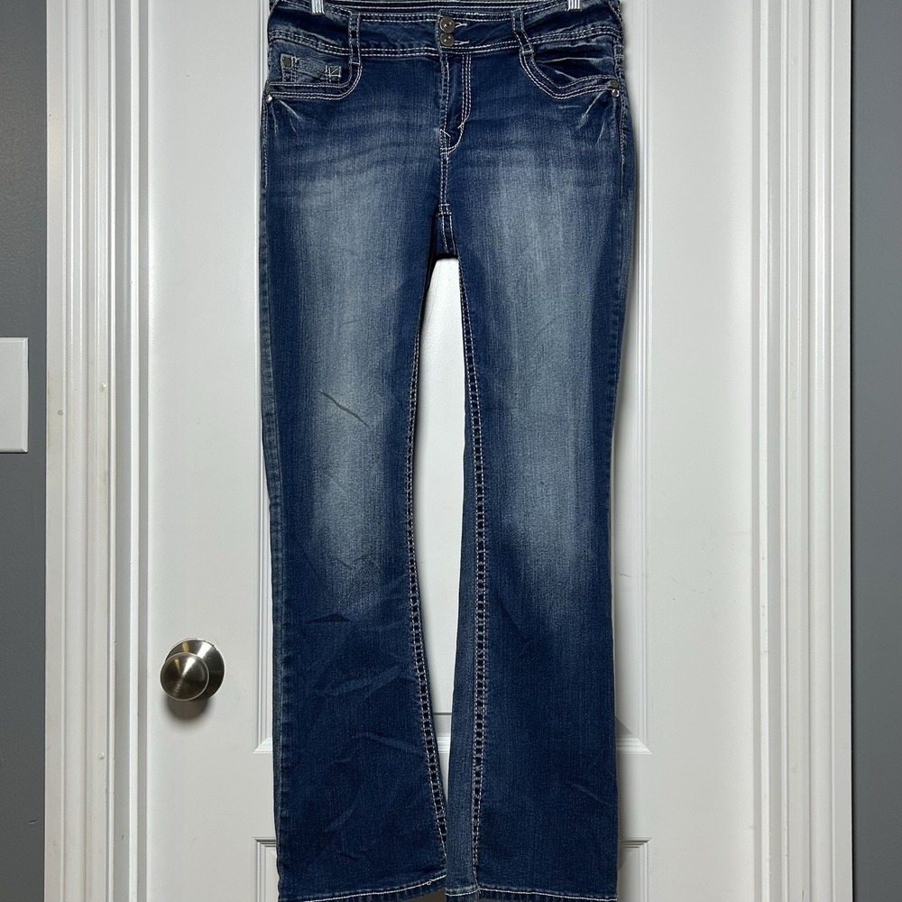 Wallflower Luscious Curvy Fit Dark Wash Bootcut Jeans Y2K Boho Western Style